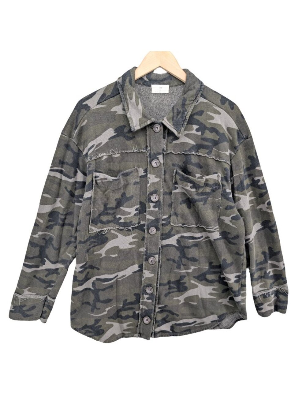 Anthropologie T.La Eamon Shirt Jacket Womens Grey Camo Cotton Button Up Size L